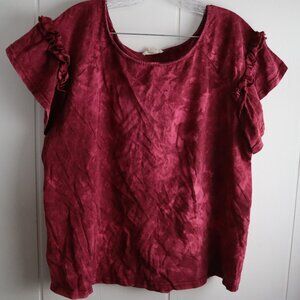 Oddy Pink Two Tone Tie Dye Ruffle Sleeve Oversized Top Womens Large